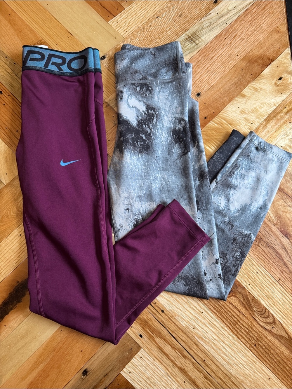Nike Kids Burgundy Leggings Bundle with Gray Tie-Dye Pair